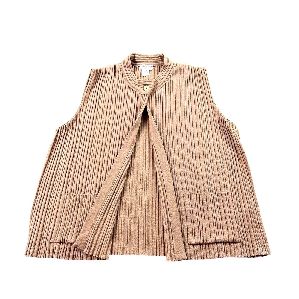 Joan & David Ribbed Merino Wool Sweater Vest Camel Tan‎ One Size Made in Italy